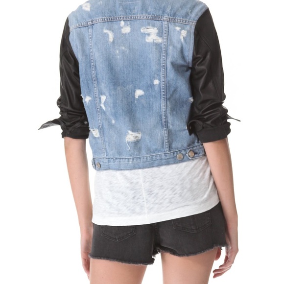 Rag & Bone Women's Tattered Jean Jacket with Black Lamb Leather Sleeves - Picture 6 of 6